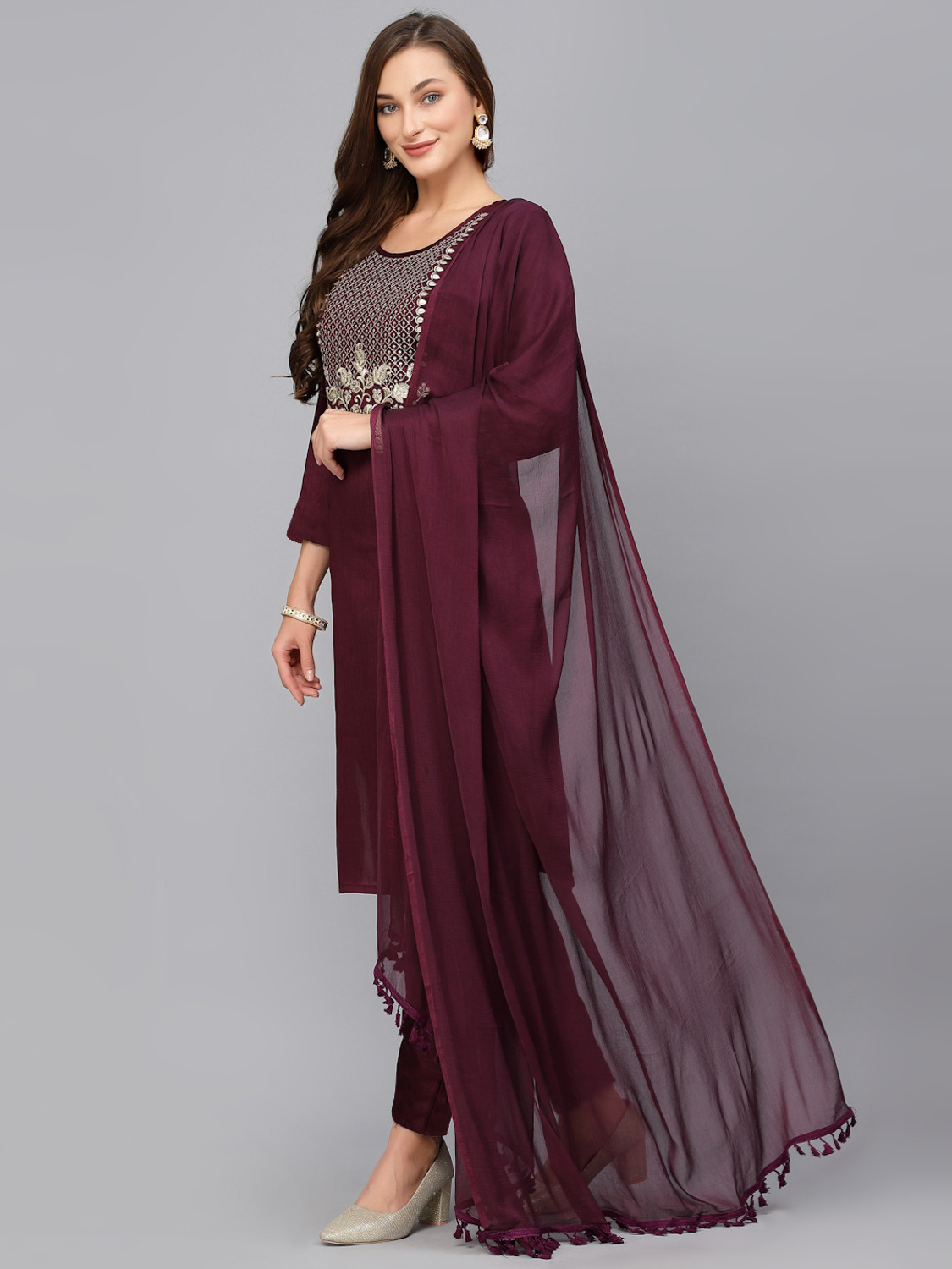  Pilessa  Wine Festive Salwar Suit Set