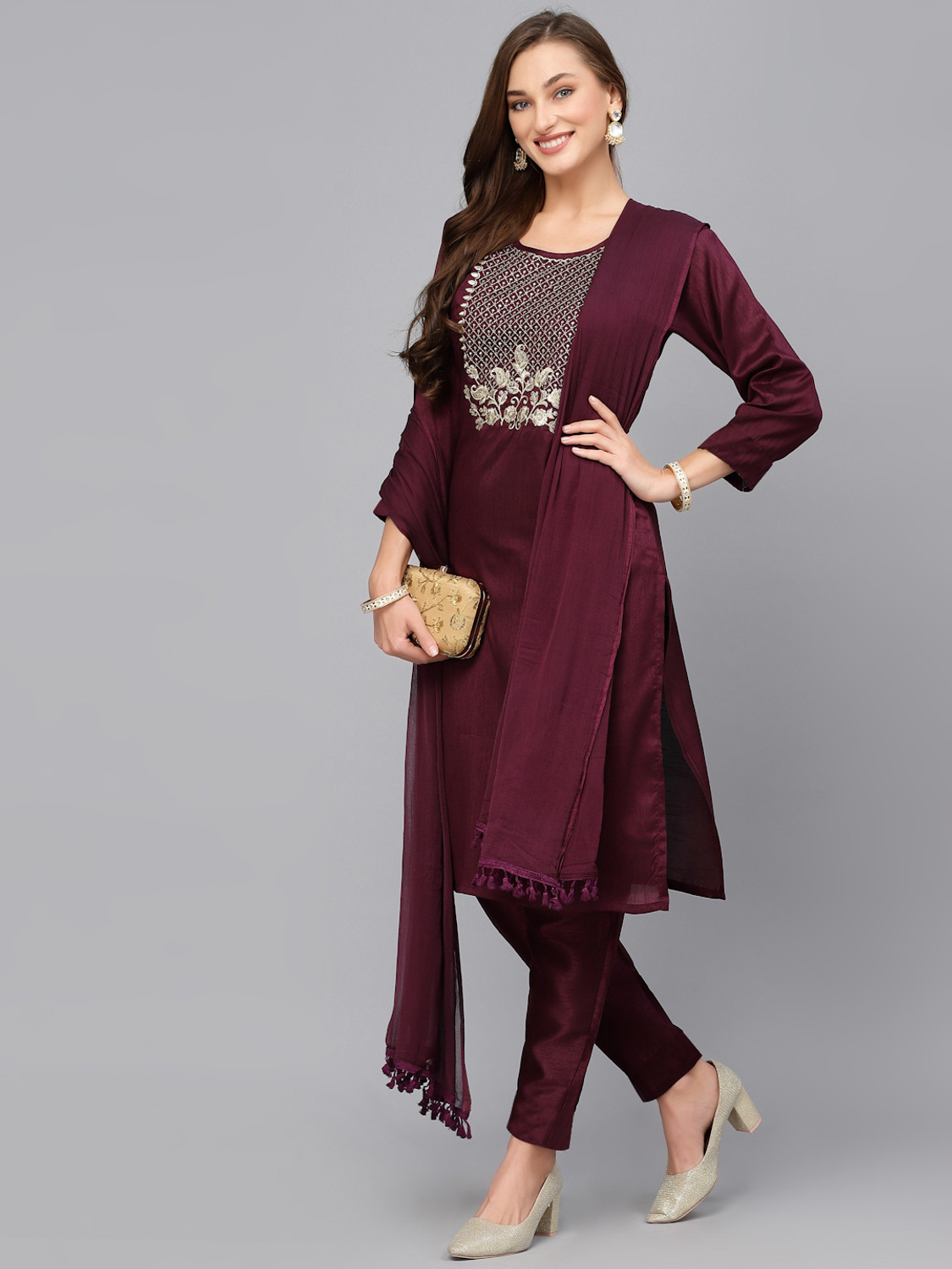  Pilessa  Wine Festive Salwar Suit Set