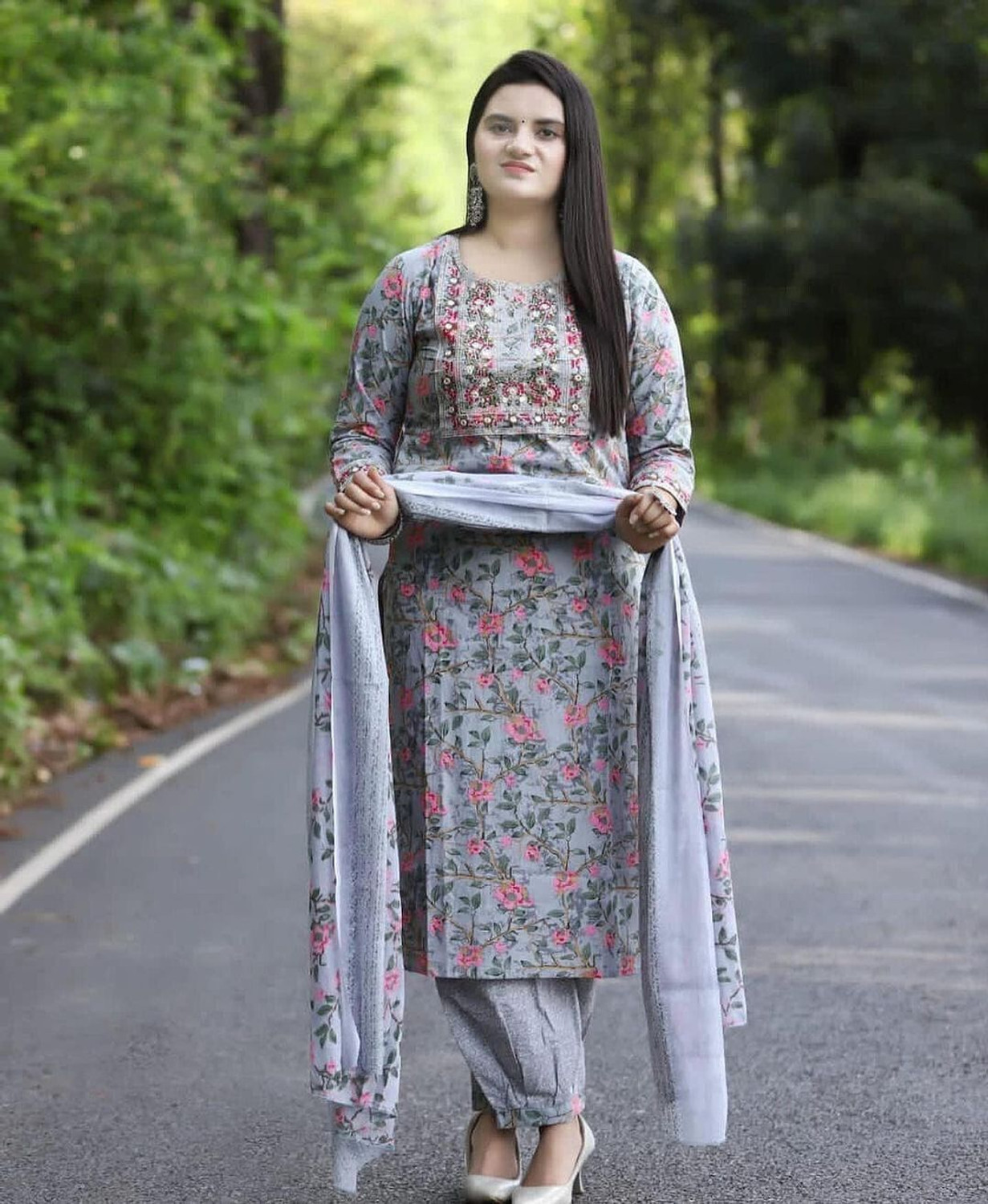  Pilessa Floral Grey Salwar Suit Set