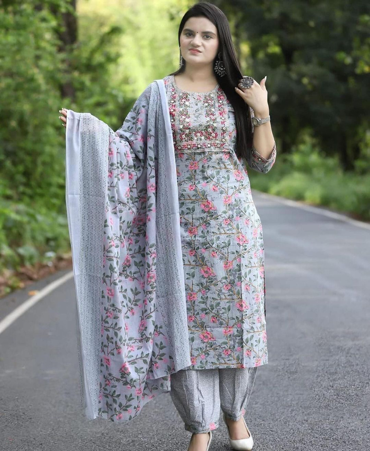  Pilessa Floral Grey Salwar Suit Set