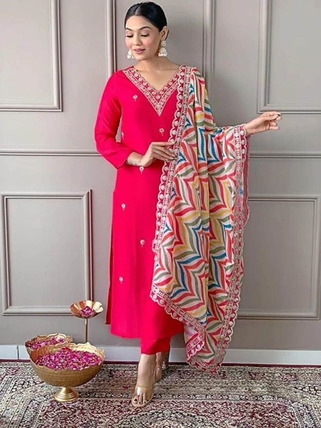  Pilessa Embellished Chanderi Salwar Suit Set