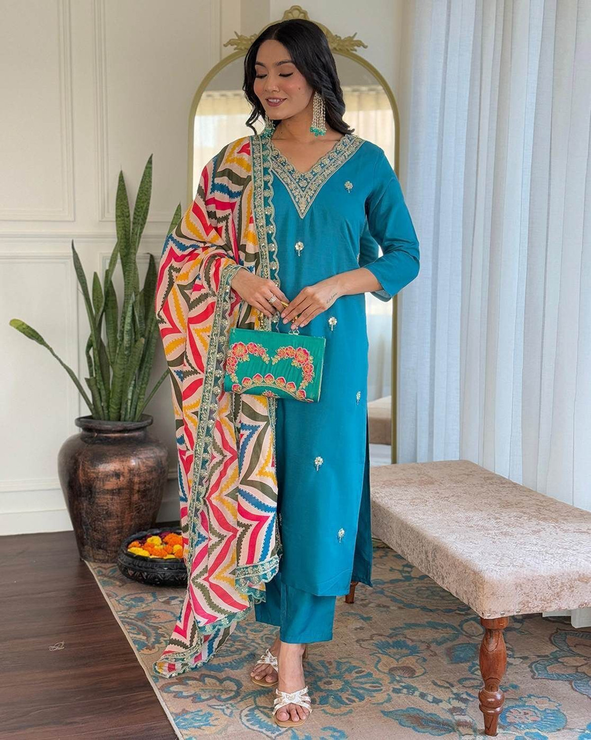  Pilessa Embellished Chanderi Salwar Suit Set