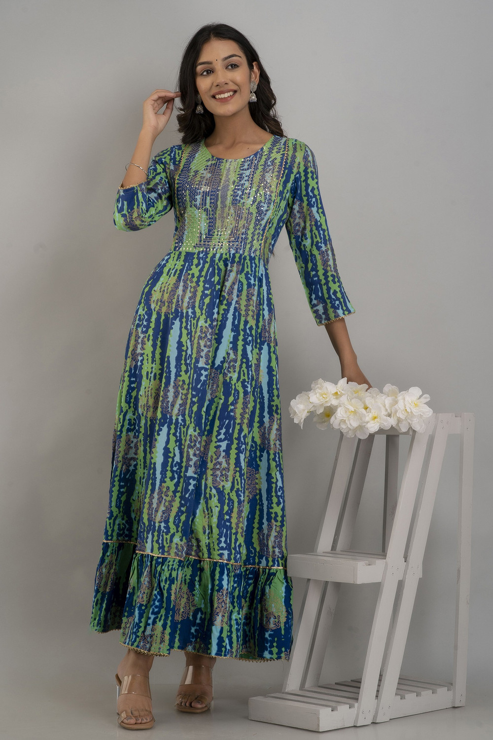Pravya Viscose Rayon Flared  Salwar Suit Set 