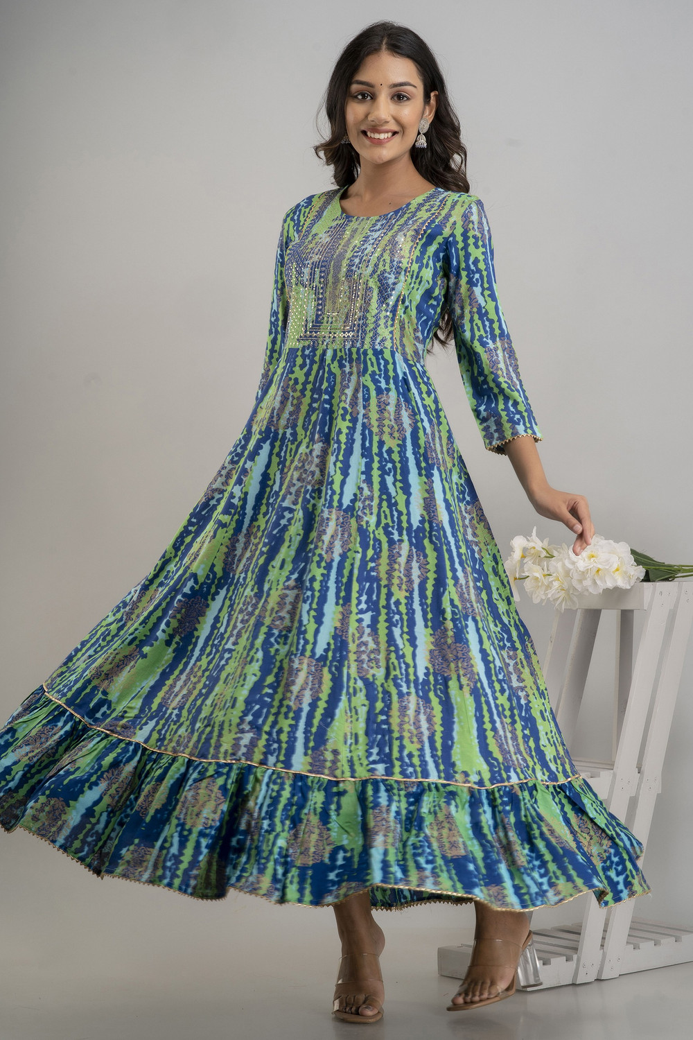 Pravya Viscose Rayon Flared  Salwar Suit Set 