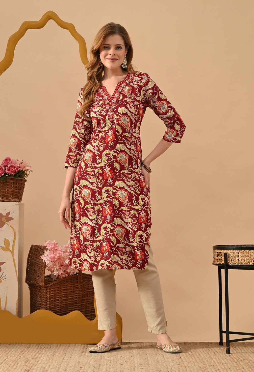  Pravya Elegant Floral Viscose Rayon Salwar Suit Set 