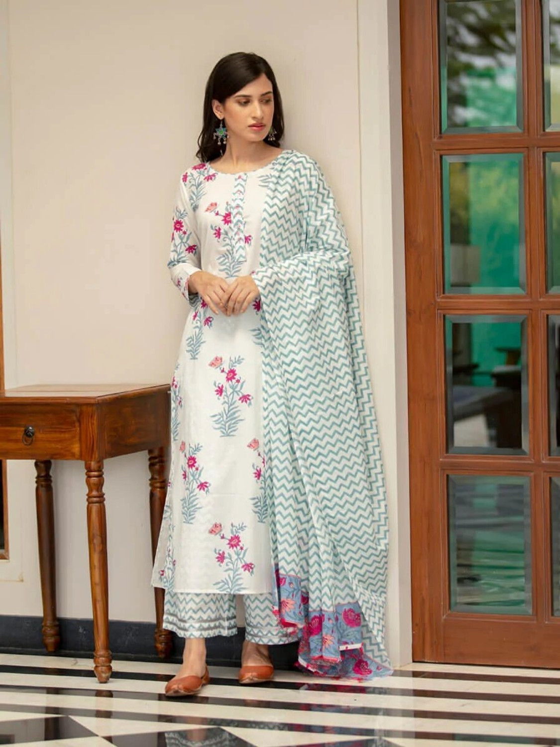 Rivanta Floral Print Straight  Salwar Suit Set 
