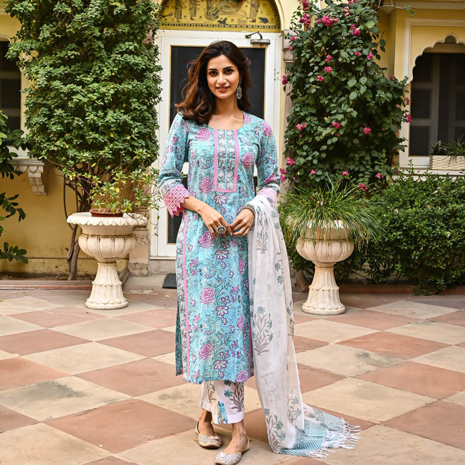 Rivanta Sky Blue Floral  Salwar Suit Set 
