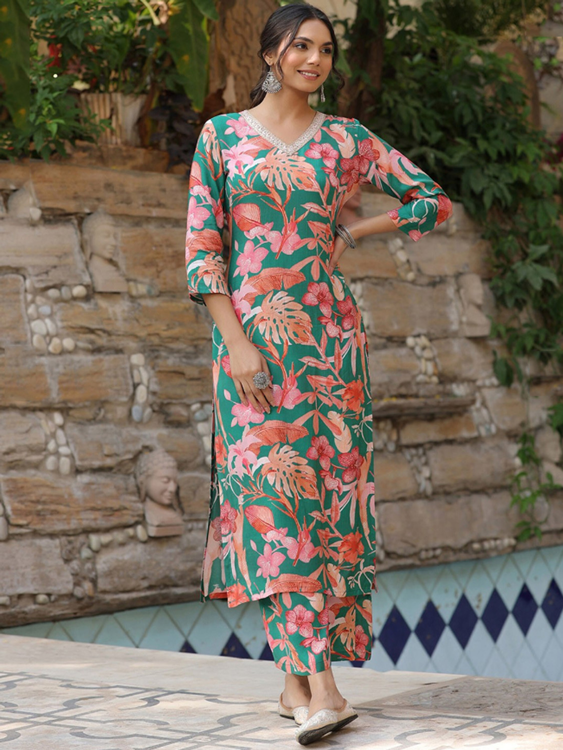 Rivanta  Pink Floral Palazzo Salwar Suit Set 