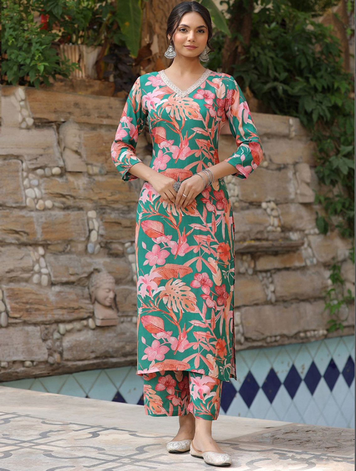 Rivanta  Pink Floral Palazzo Salwar Suit Set 