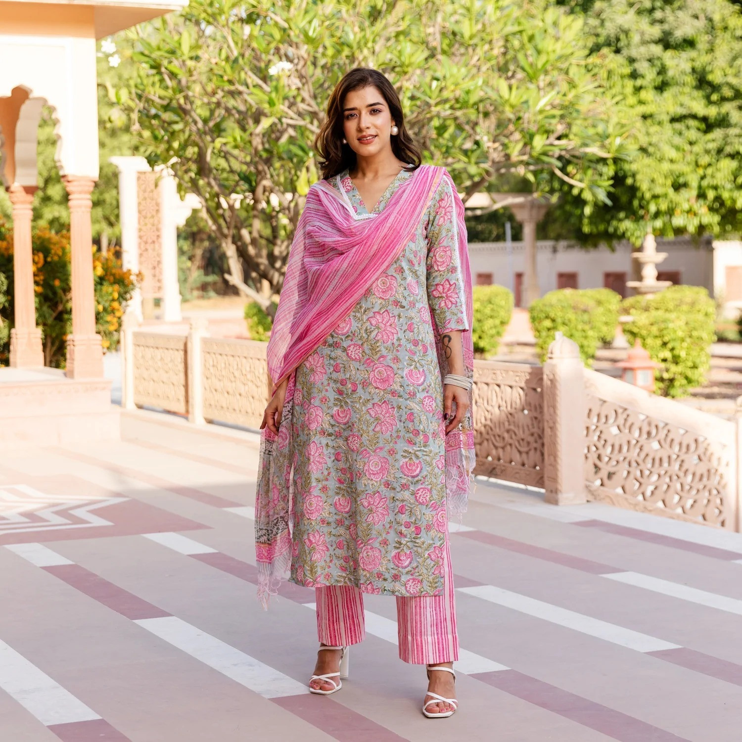Rivanta  Pink Floral Salwar Suit Set 