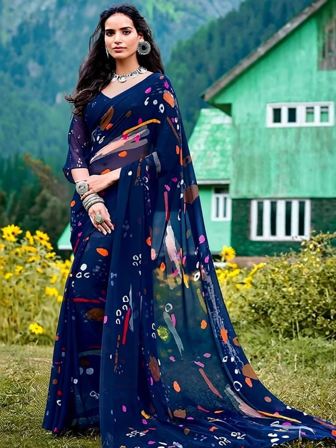 Yarie  Floral Print Daily Wear Georgette Saree