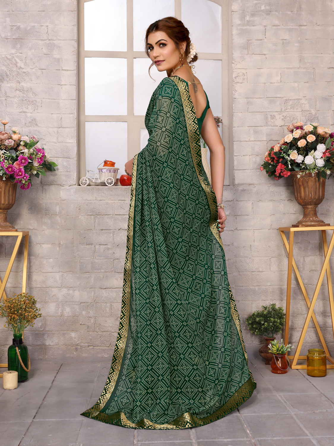 Yarie Bandhani Georgette & Lace Saree