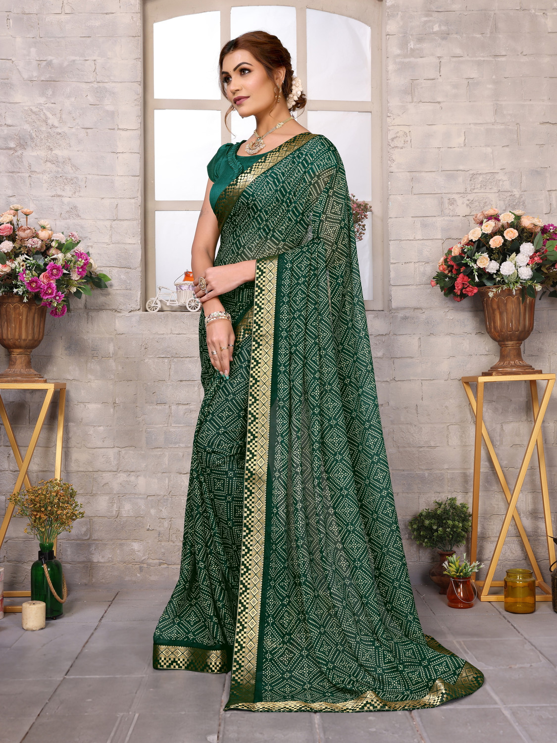 Yarie Bandhani Georgette & Lace Saree