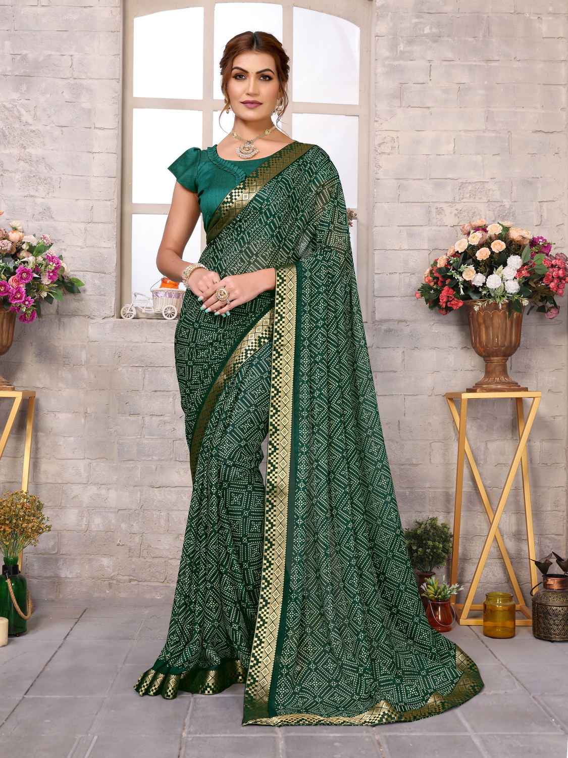 Yarie Bandhani Georgette & Lace Saree