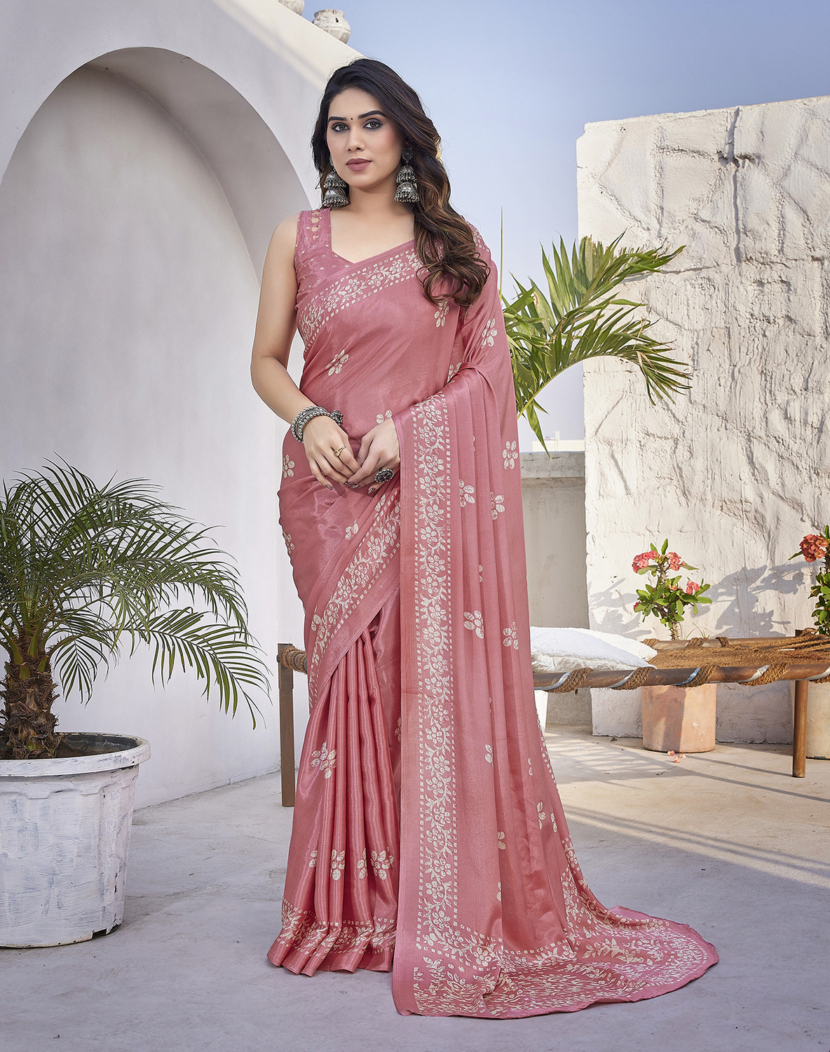 Yarie  Floral Print Bollywood Festive Wear Saree