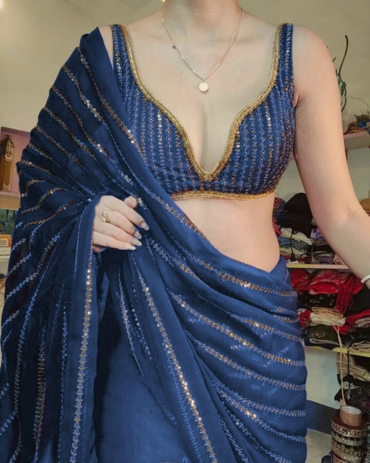  Pearline Georgette Sequin Elegant Saree