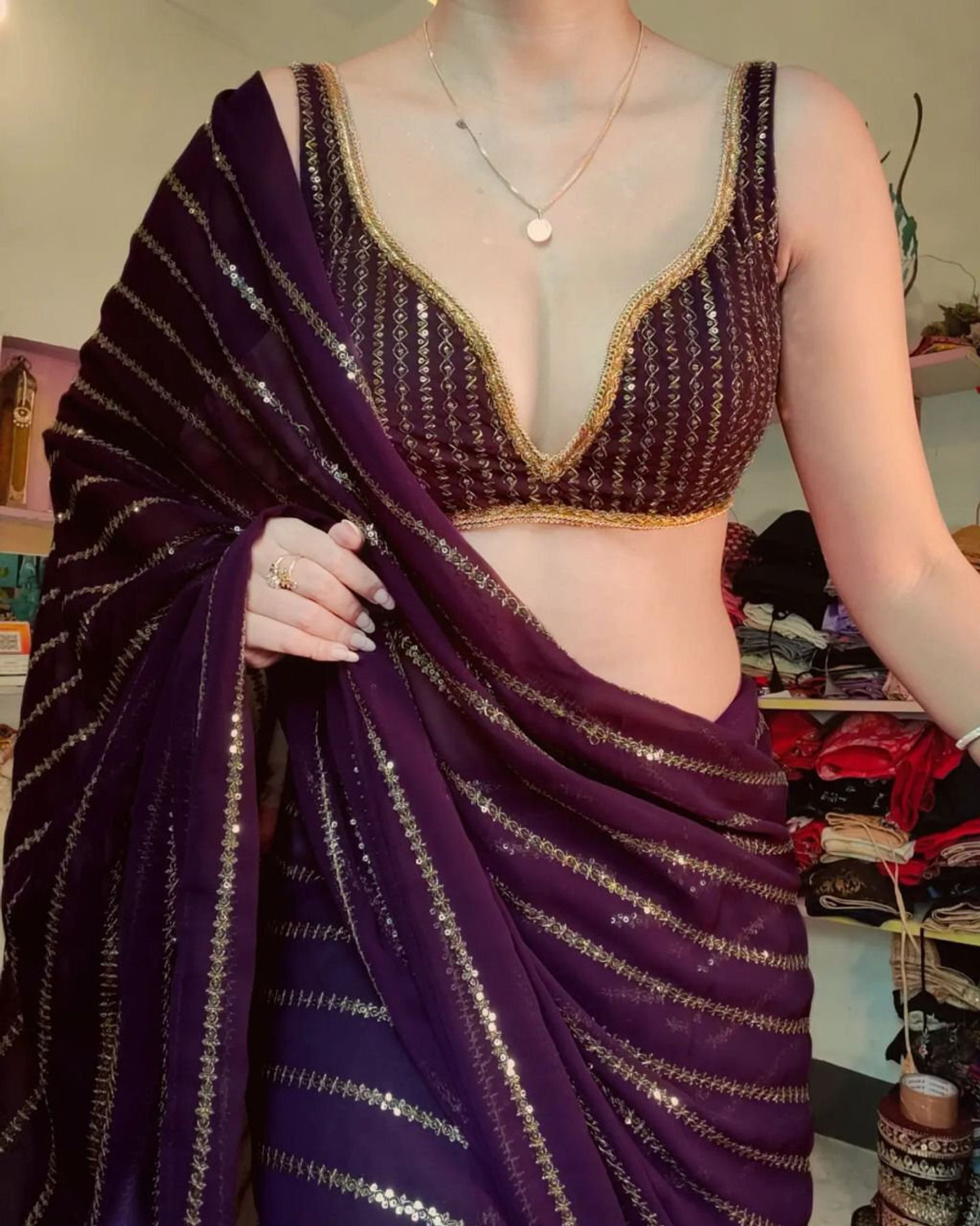  Pearline Georgette Sequin Elegant Saree