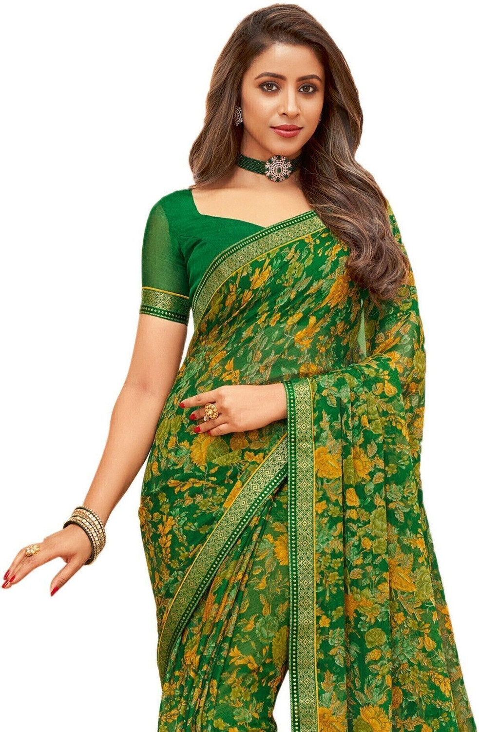 Sharini Floral Printed Georgette & Chiffon Saree
