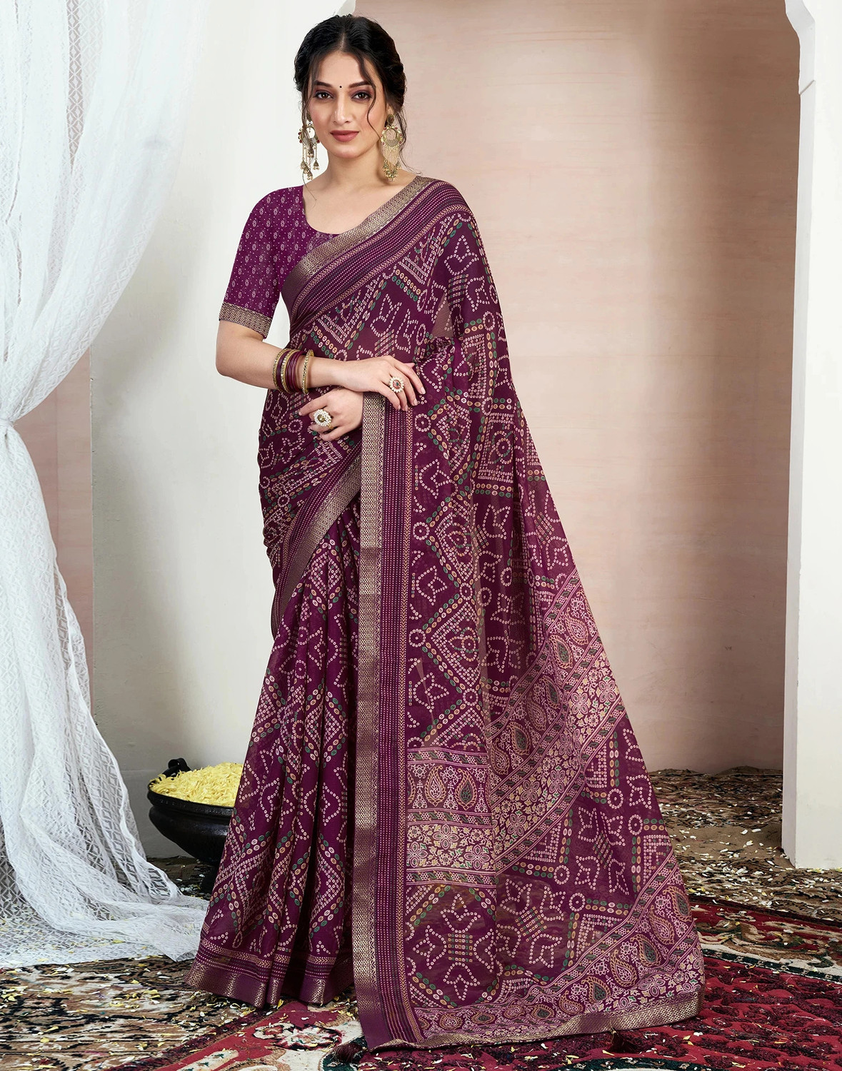 Sharini Embellished Bandhani Saree with Blouse 