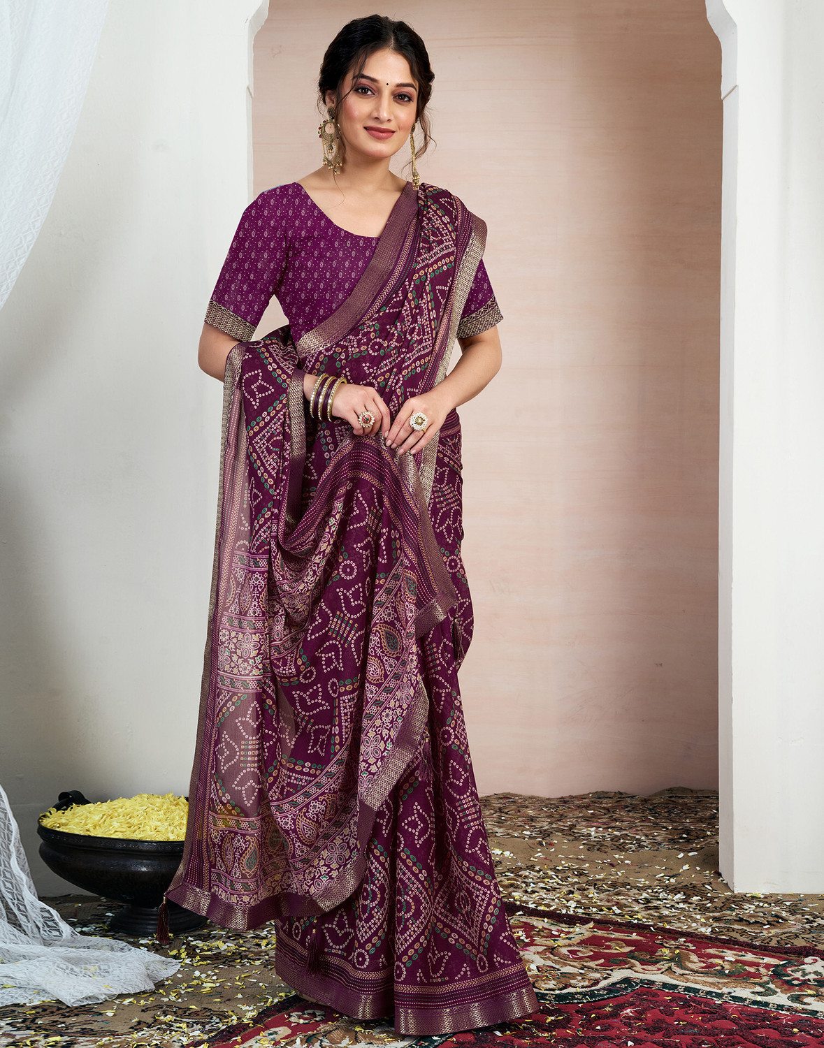 Sharini Embellished Bandhani Saree with Blouse 