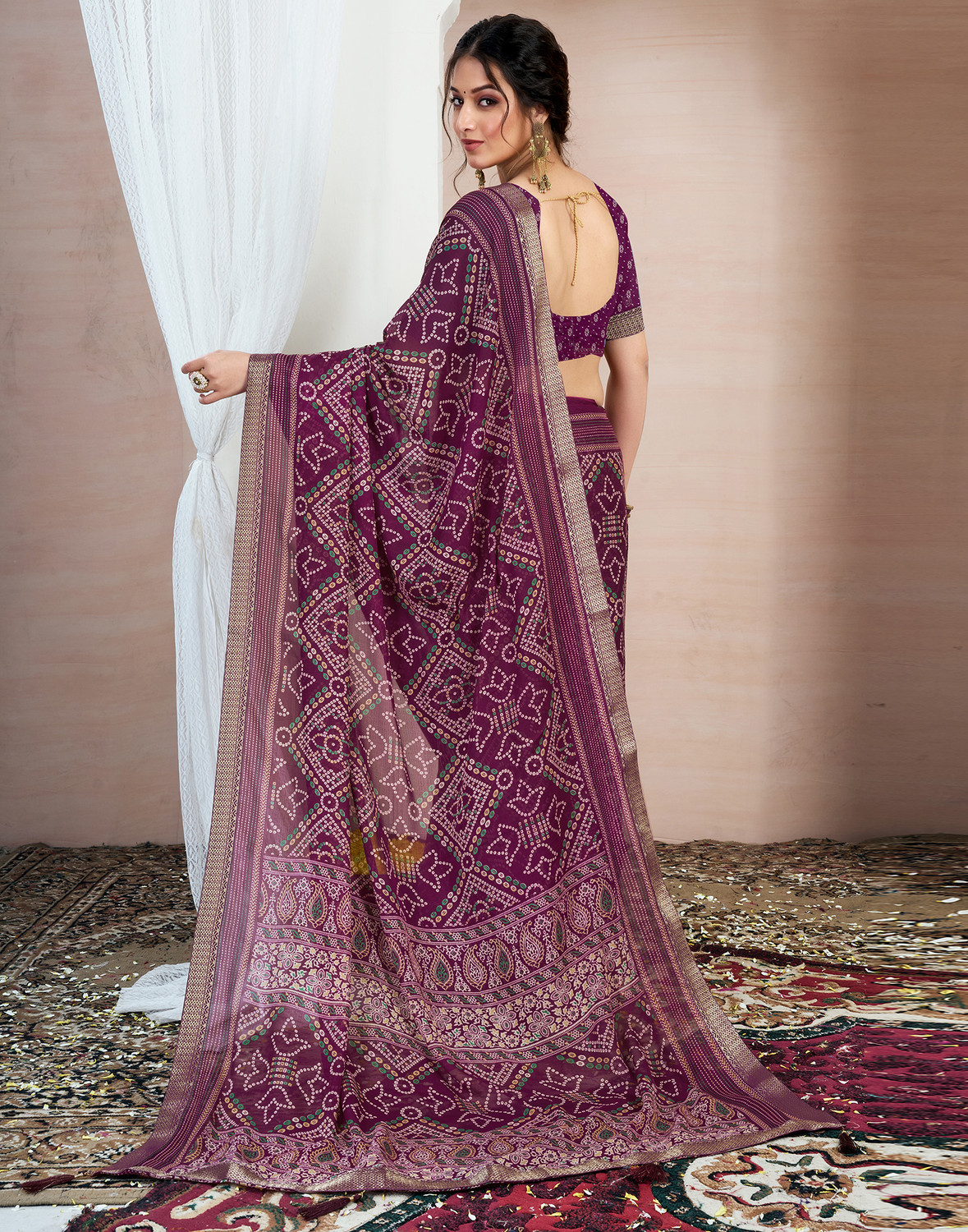 Sharini Embellished Bandhani Saree with Blouse 