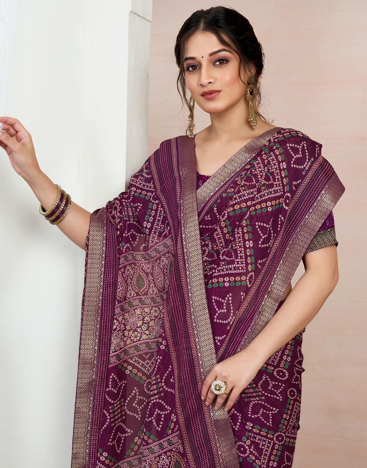 Sharini Embellished Bandhani Saree with Blouse 