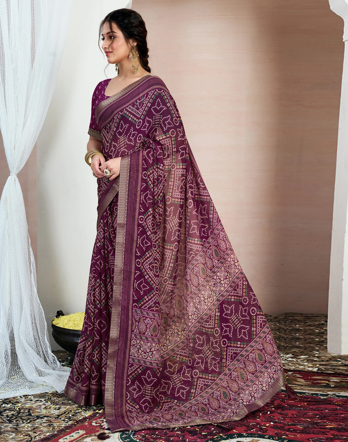 Sharini Embellished Bandhani Saree with Blouse 