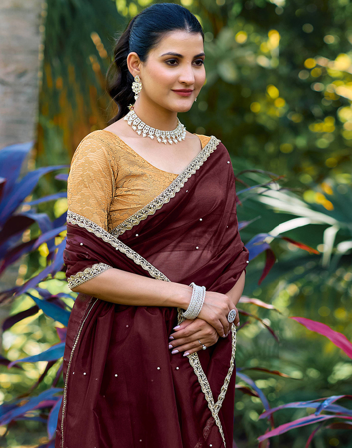 Sharini Dyed & Embellished Net Lace Saree