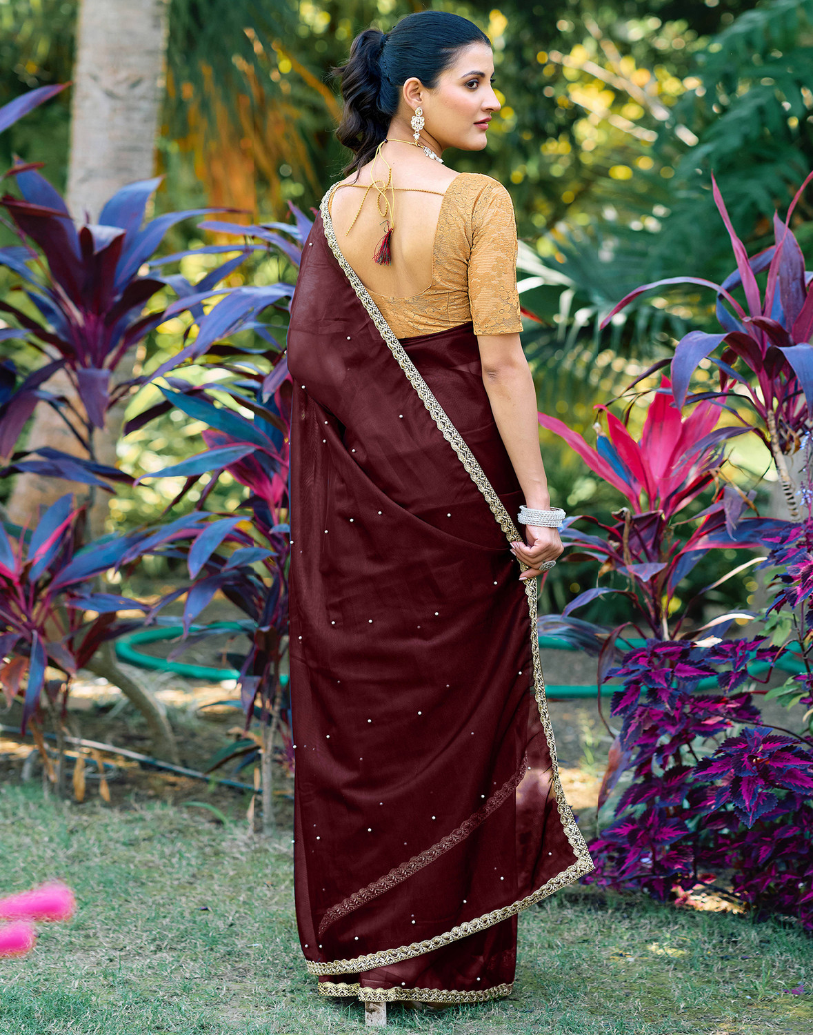 Sharini Dyed & Embellished Net Lace Saree