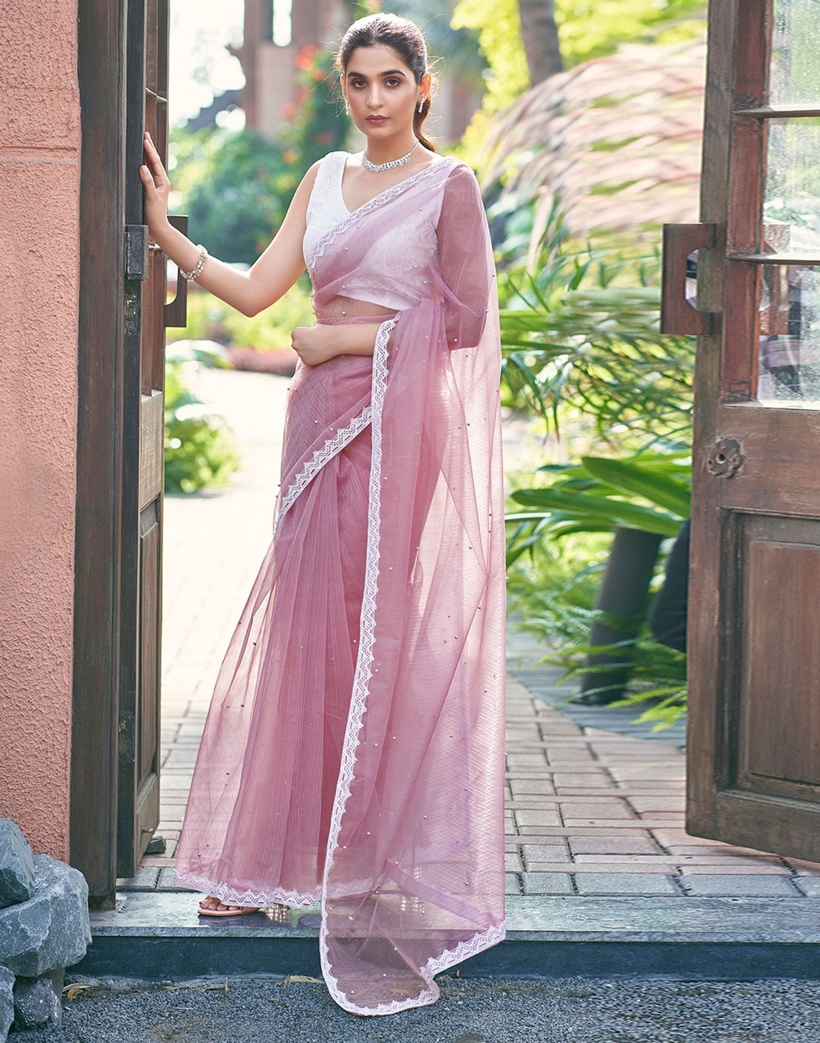 Sharini Net Saree with Pearl Work Saree