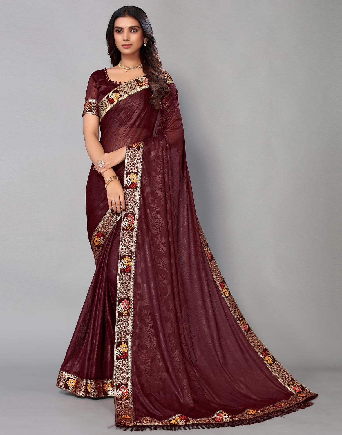 Sharini Geometric Prints, Lace & Tassels Saree