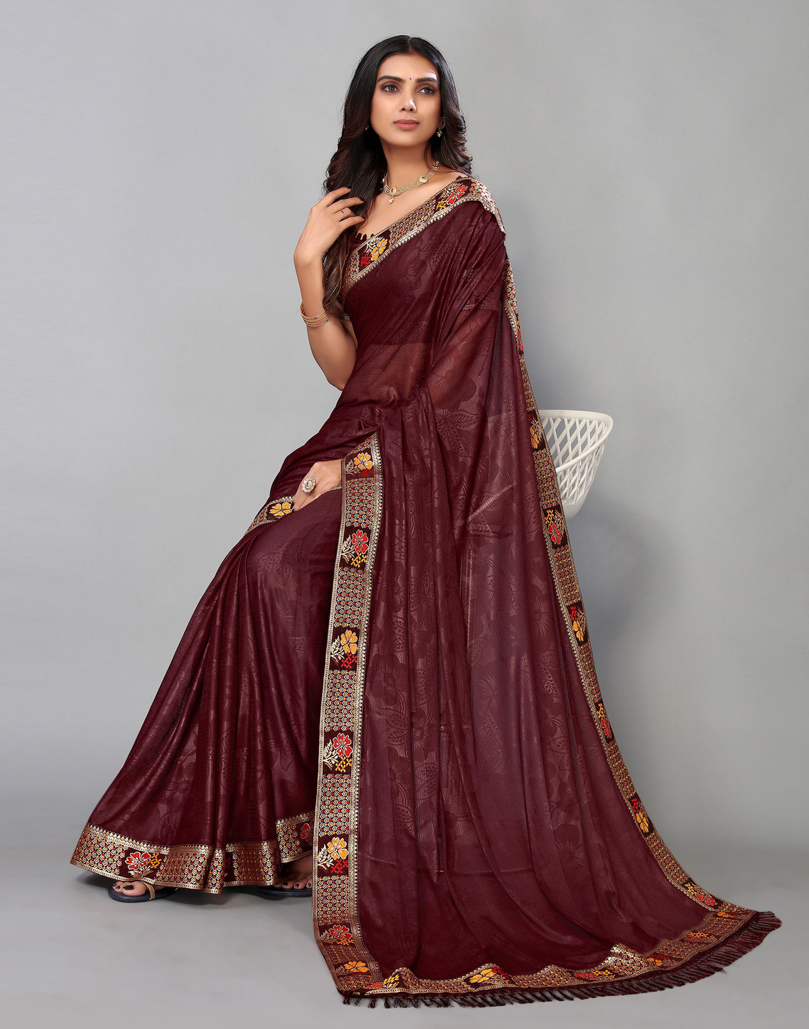 Sharini Geometric Prints, Lace & Tassels Saree