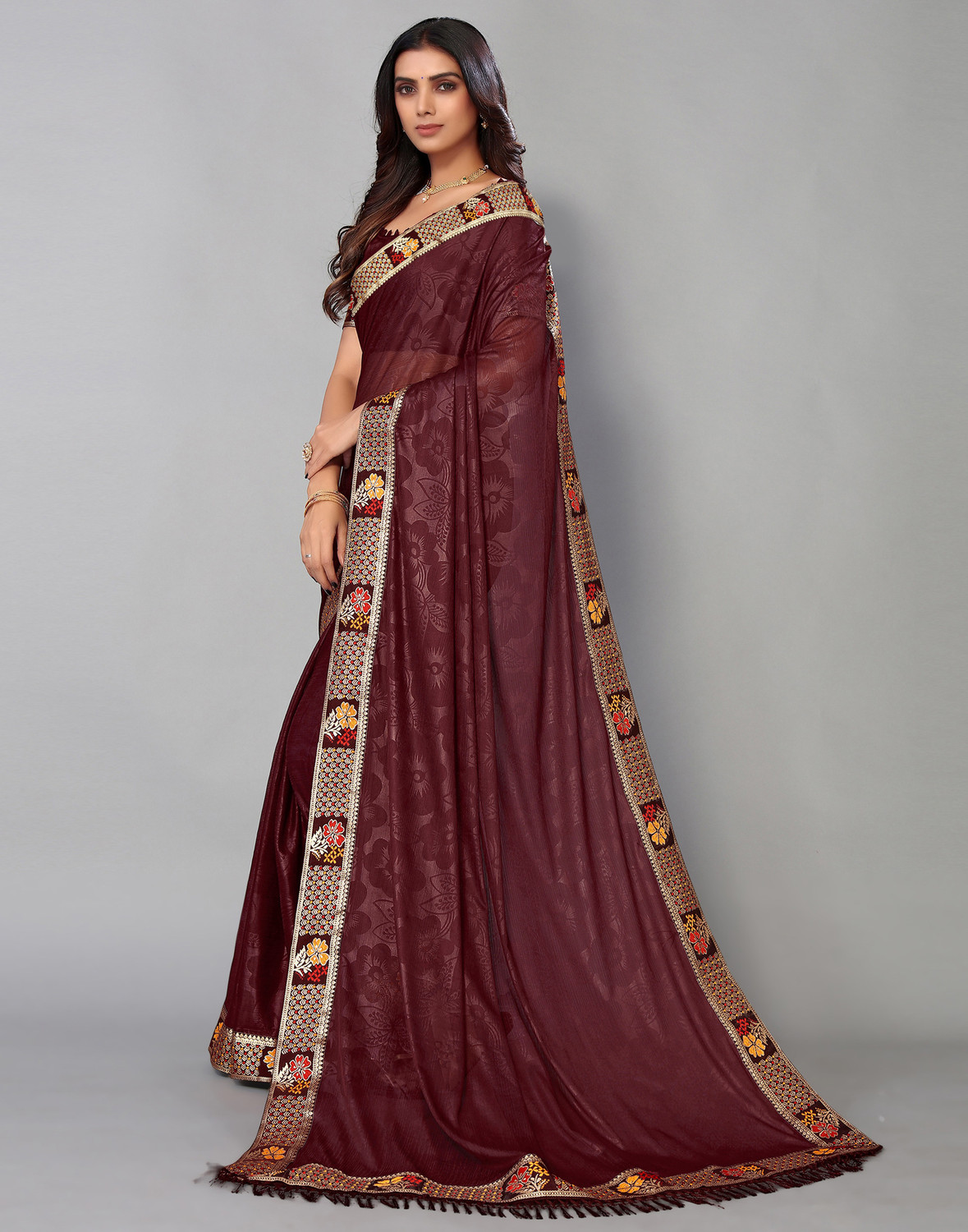 Sharini Geometric Prints, Lace & Tassels Saree