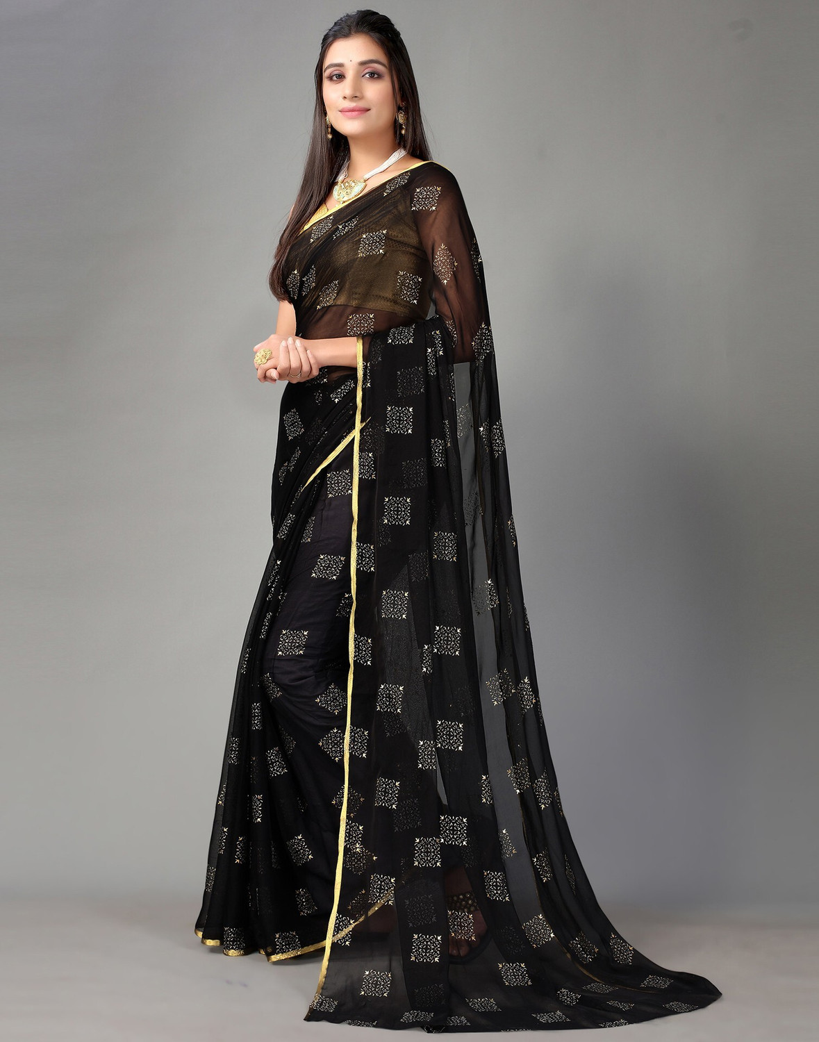 Sharini Mukaish Work & Golden Brocade Blouse Saree