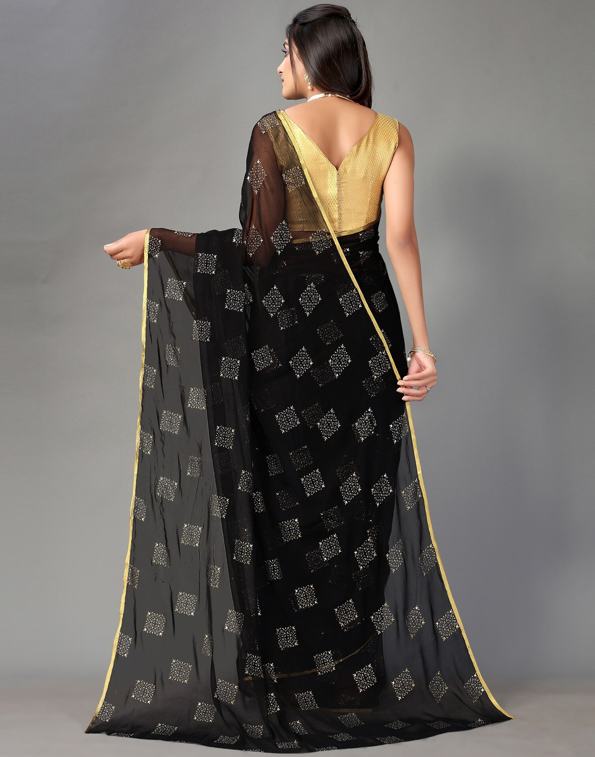 Sharini Mukaish Work & Golden Brocade Blouse Saree