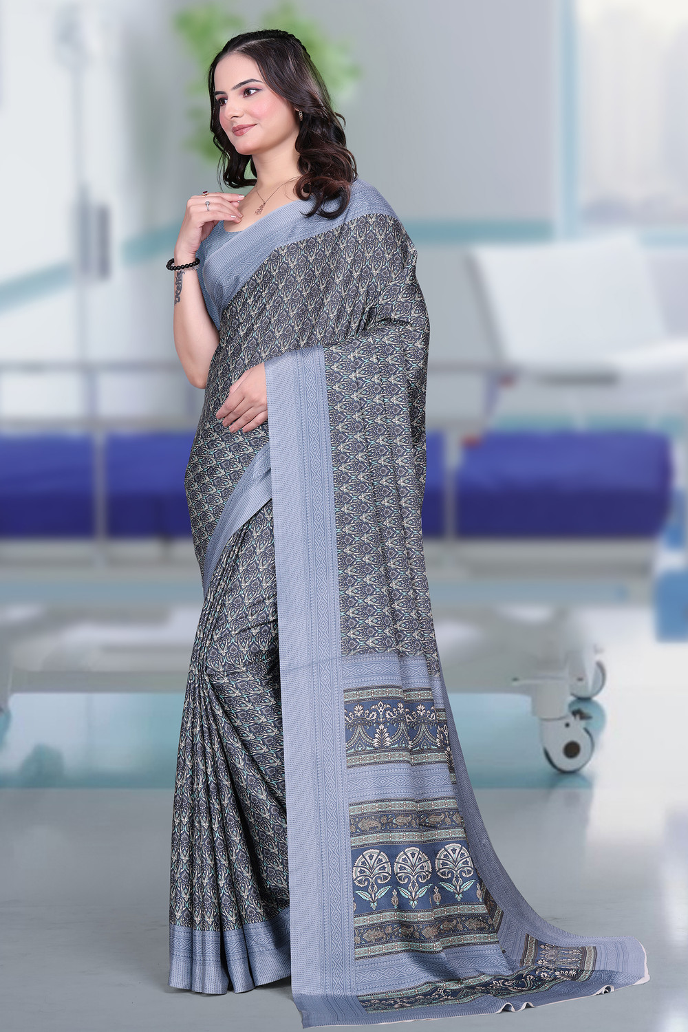   Kashvi Grey Crepe Saree