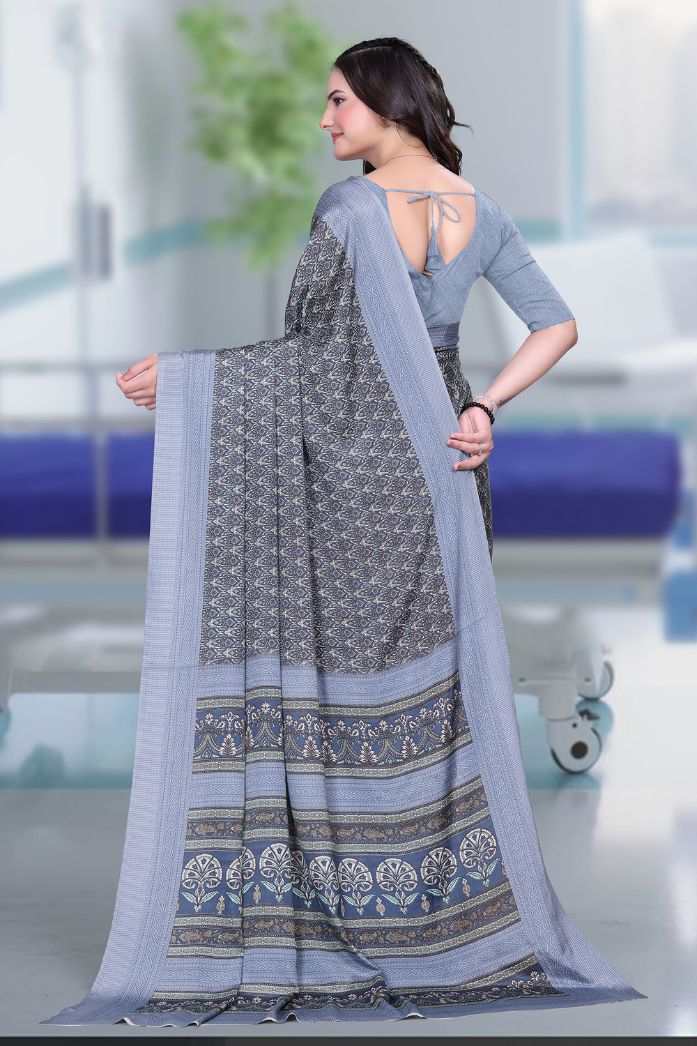   Kashvi Grey Crepe Saree