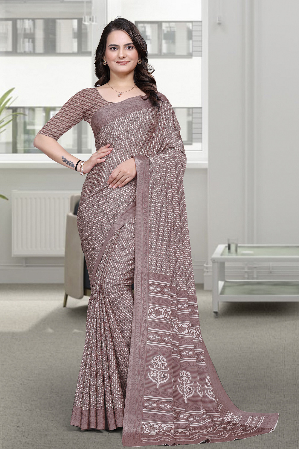 Kashvi White Floral Design  Saree