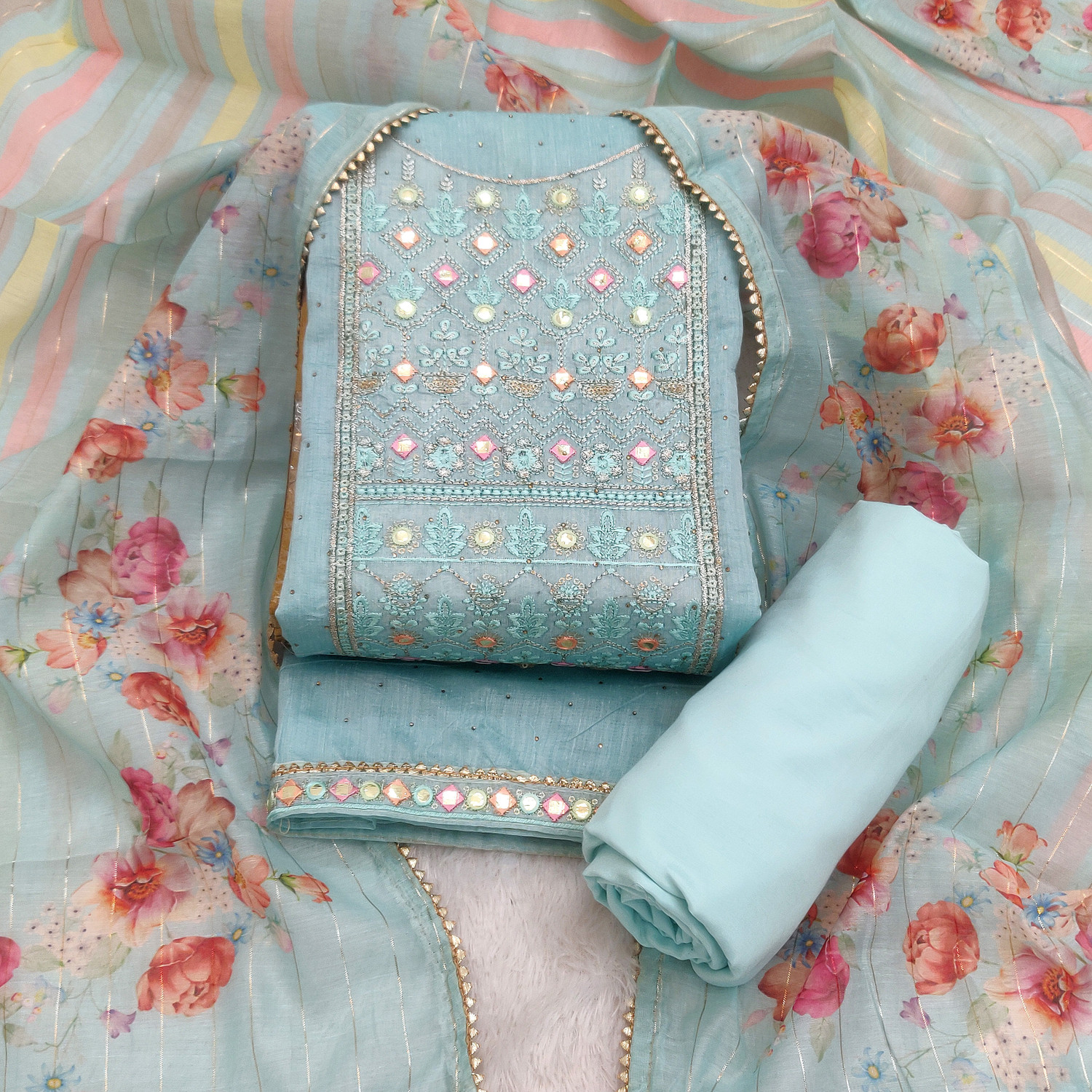 Tavisha Embroidered Chanderi Salwar Suit Material