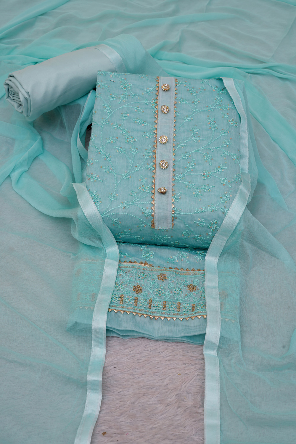 Tavisha Embroidered Chanderi Salwar Suit  Material 