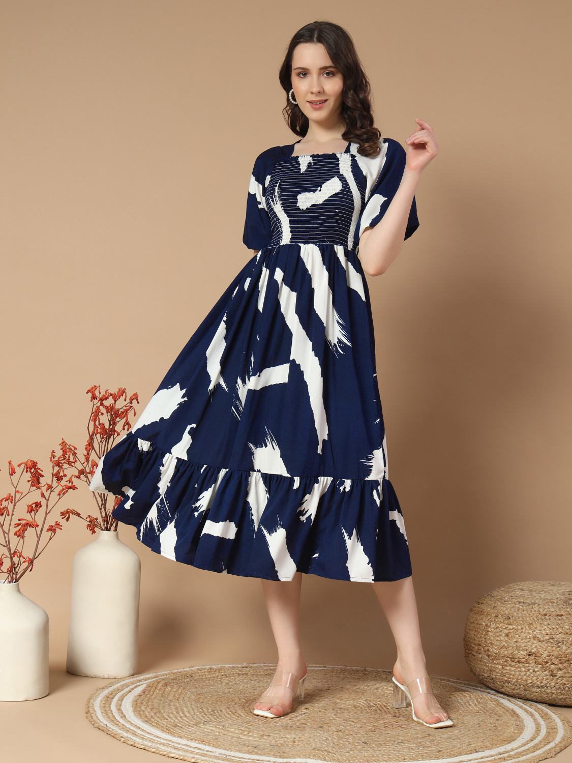 Zeflora Colour Block Ruffle Midi Dress
