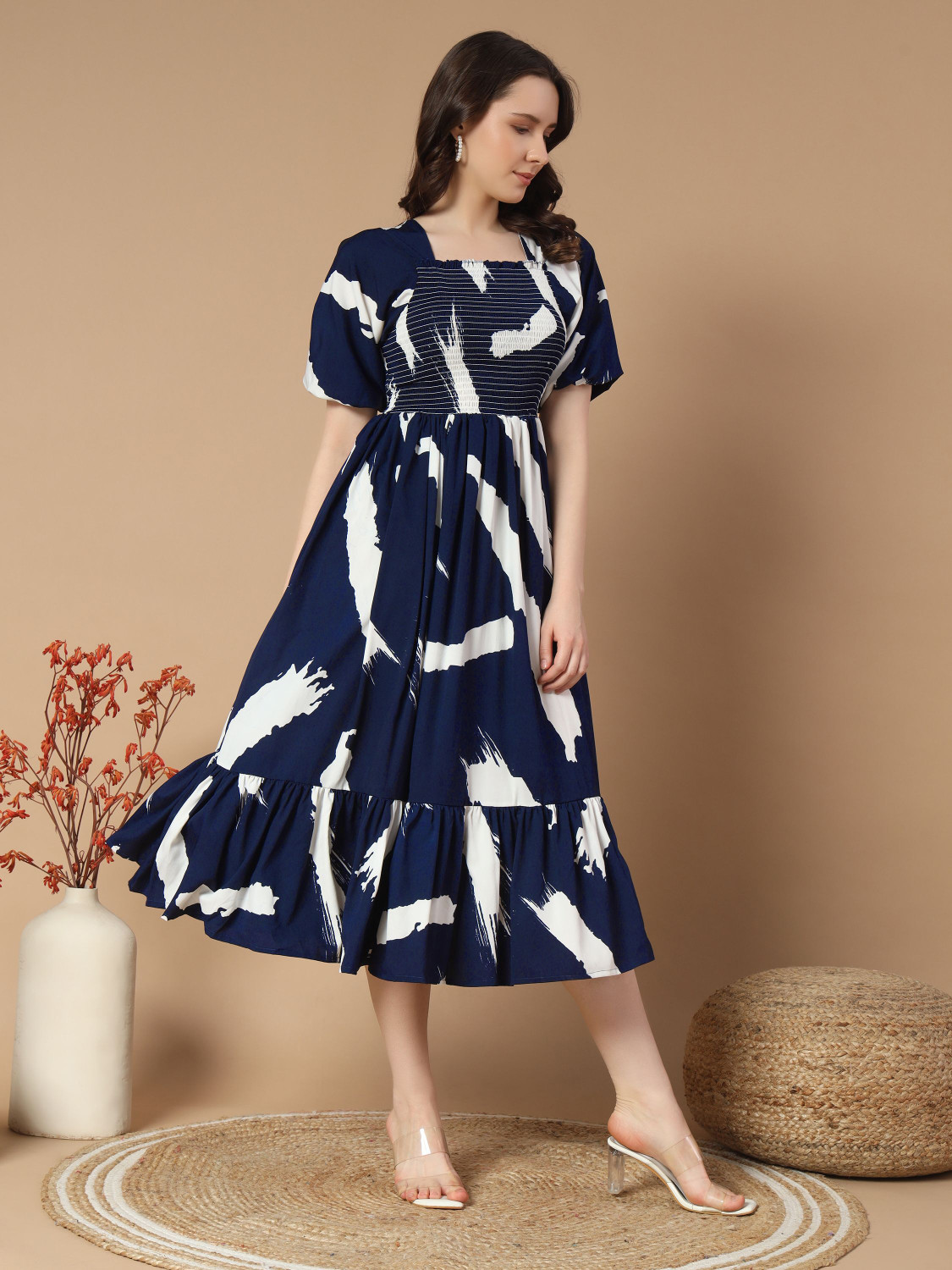 Zeflora Colour Block Ruffle Midi Dress