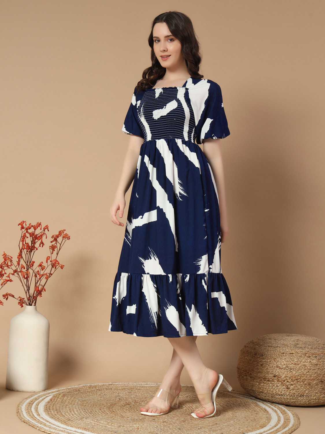 Zeflora Colour Block Ruffle Midi Dress