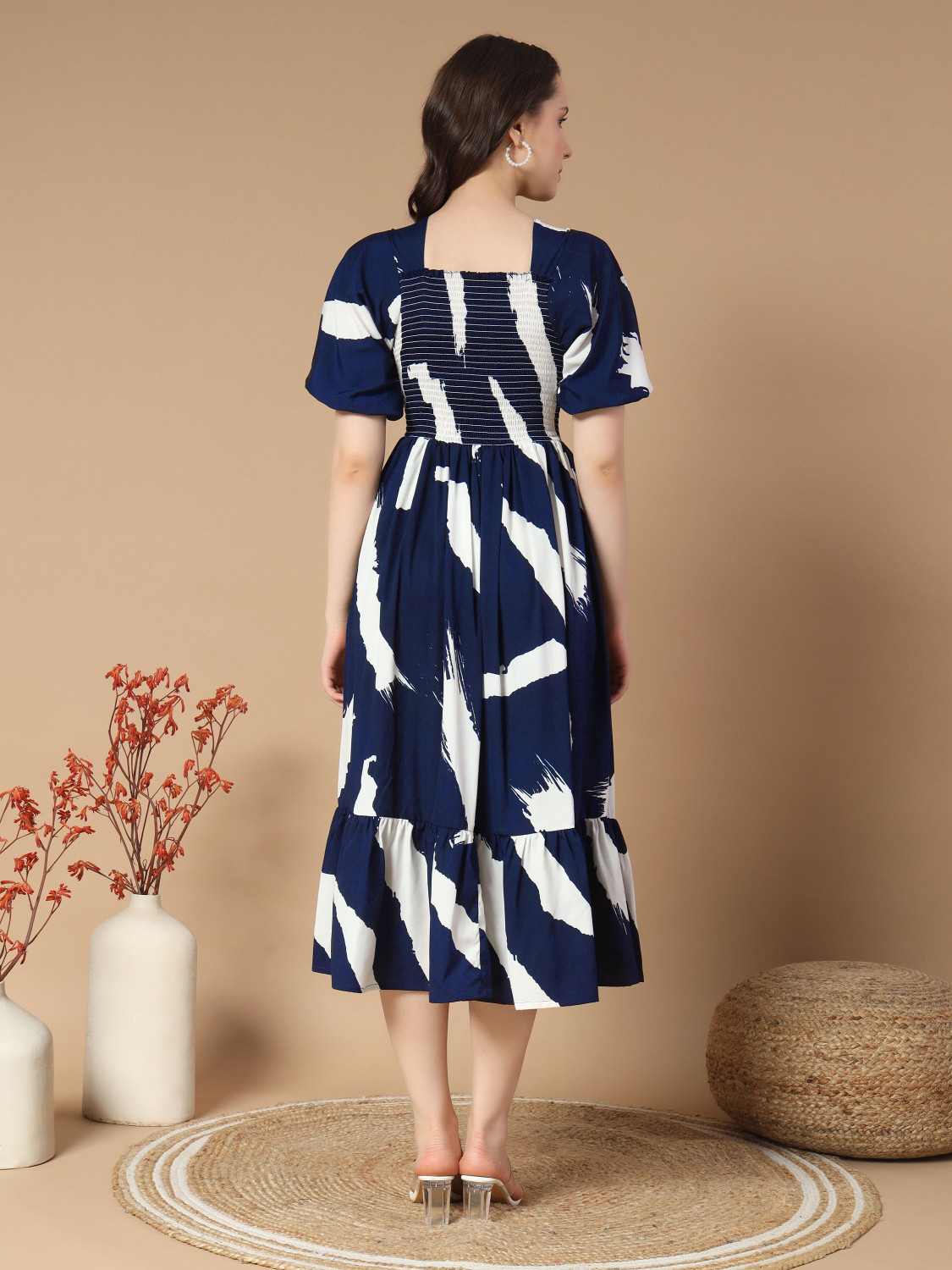 Zeflora Colour Block Ruffle Midi Dress