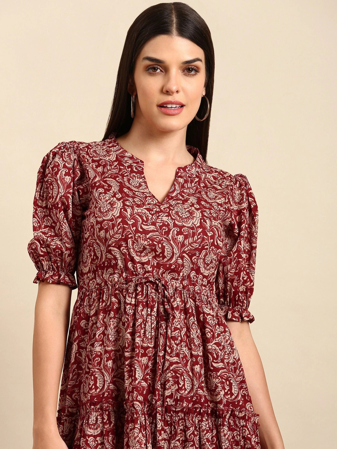 Zeflora Floral Bell-Sleeve Midi Dress