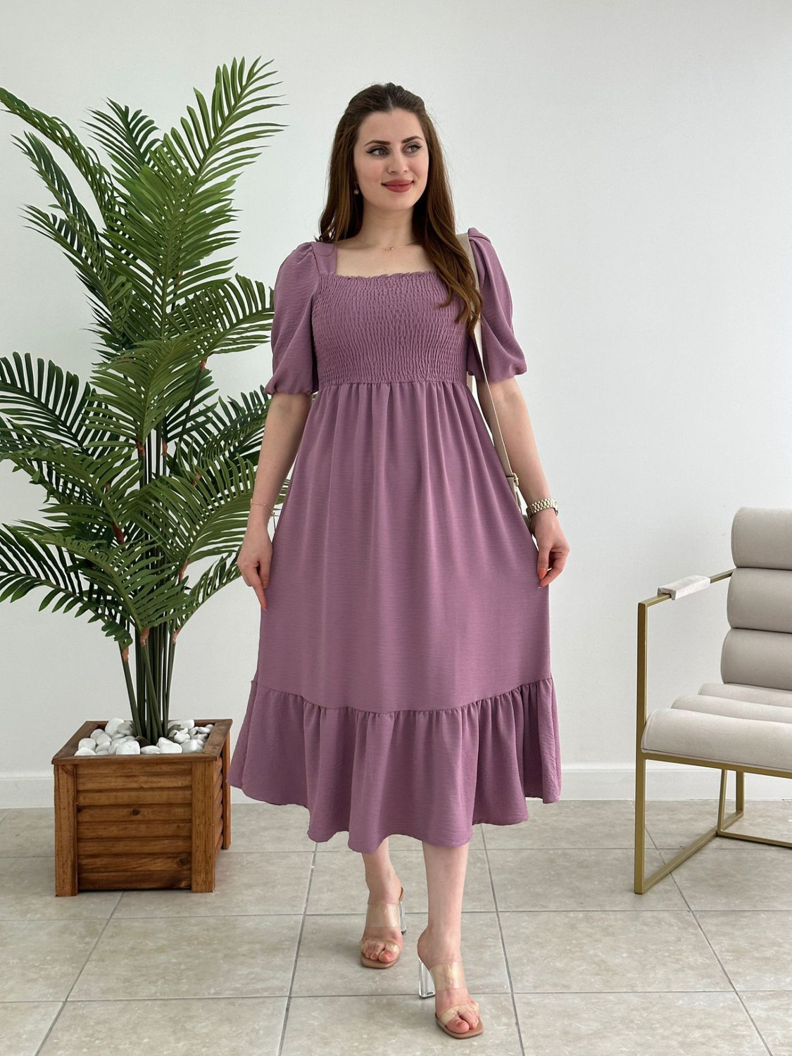 Shemora Purple solid Fit & Flare Dress