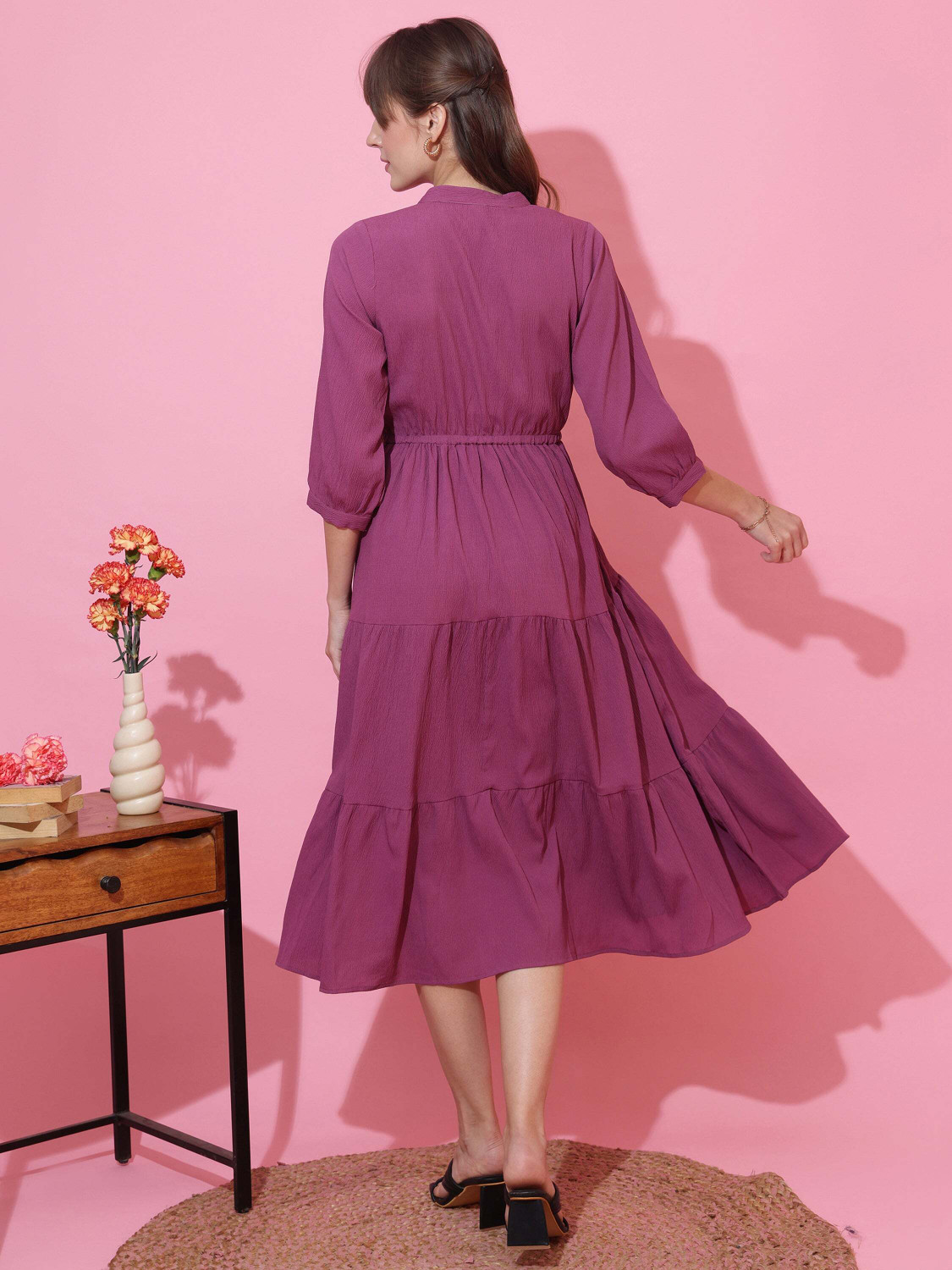 Shemora solid Crepe Maxi  Dress