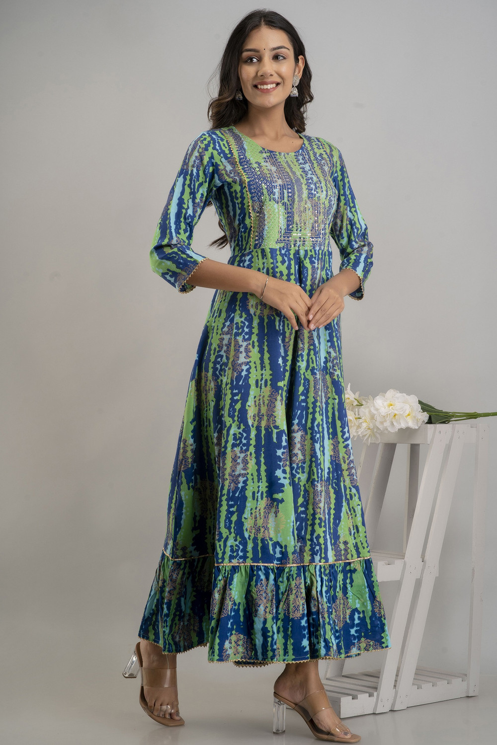 Pravya Viscose Rayon Flared  Salwar Suit Set 