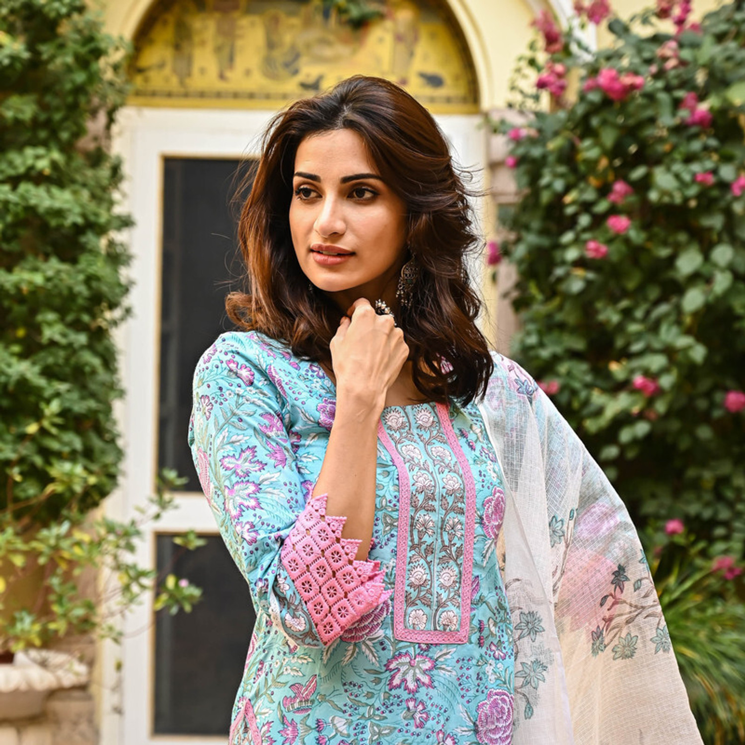 Rivanta Sky Blue Floral  Salwar Suit Set 
