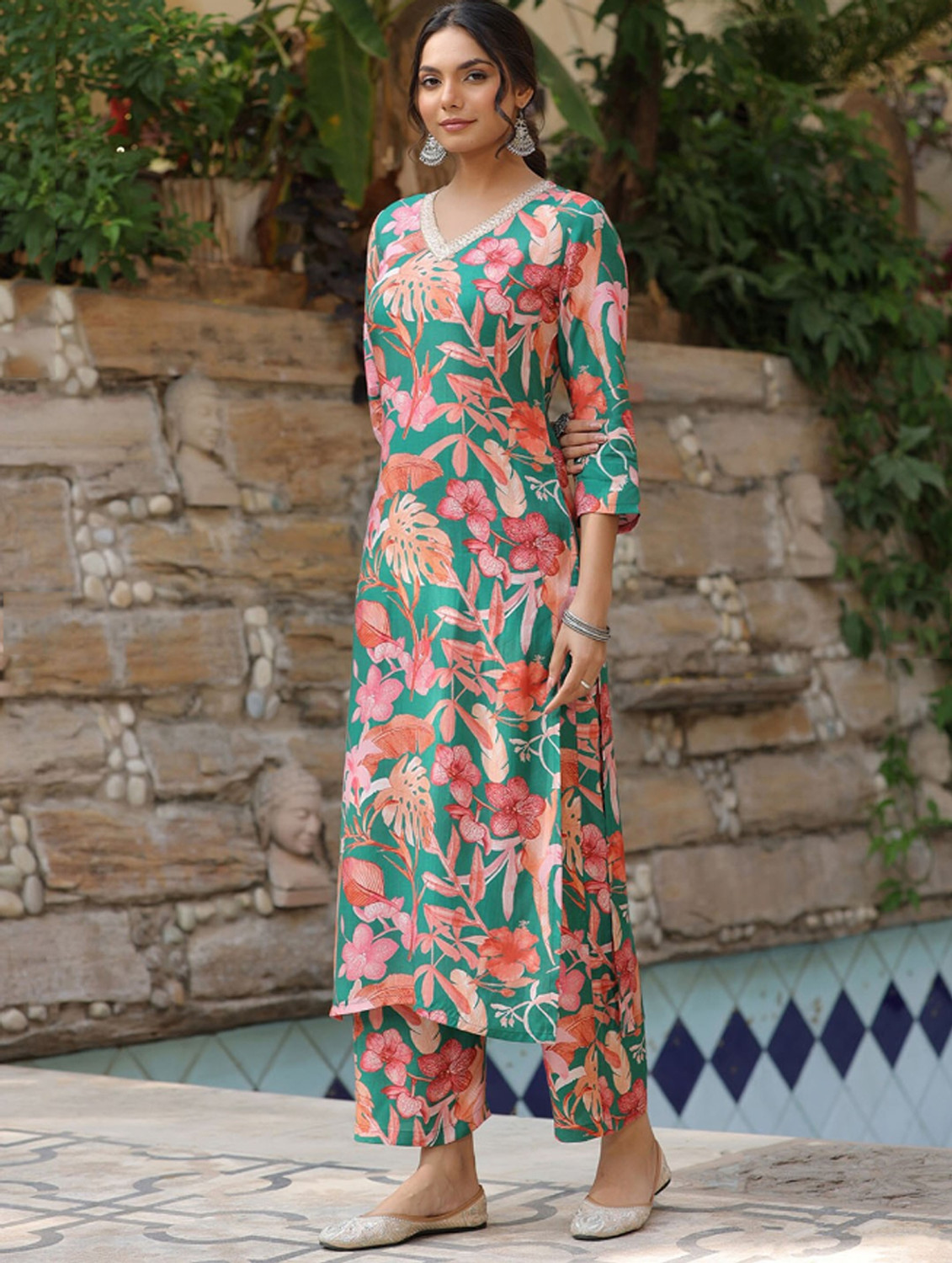 Rivanta  Pink Floral Palazzo Salwar Suit Set 